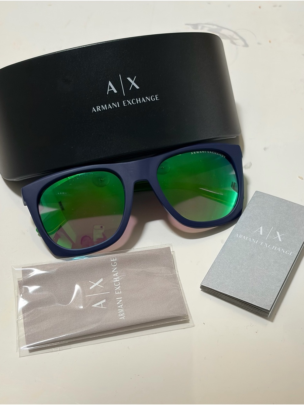 Armani Exchange Navy Frame Sunglasses with Green Mirrored Lenses